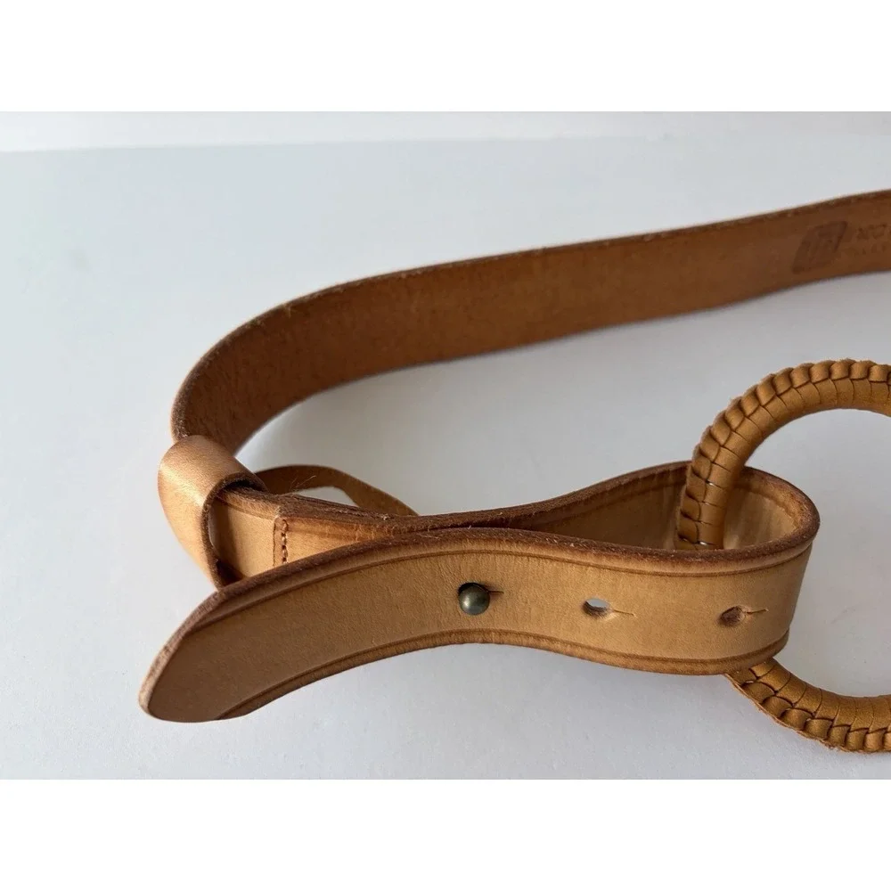 Linea Pelle Leather Triple Ring Belt Tan Woven Leather Sz M BOHO Festival‎